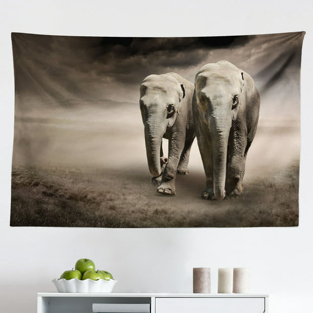 Twin Black White Elephant Animal Art Tapestry wall hanging decor Hippie Tapestry 